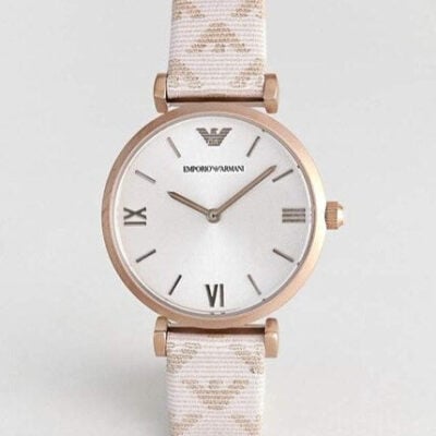 Emporio Armani Analog Grey Dial Pink Leather Strap Watch For Women - AR11126